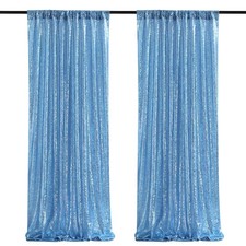 2 PCS Light Blue Sequin Backdrop Curtain 2x8ft Glitter Drapes Graduation