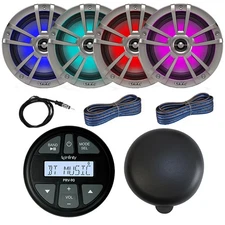 Infinity Marine Bluetooth Radio Receiver, 4x 6.5" 225W LED Speaker, Accessories