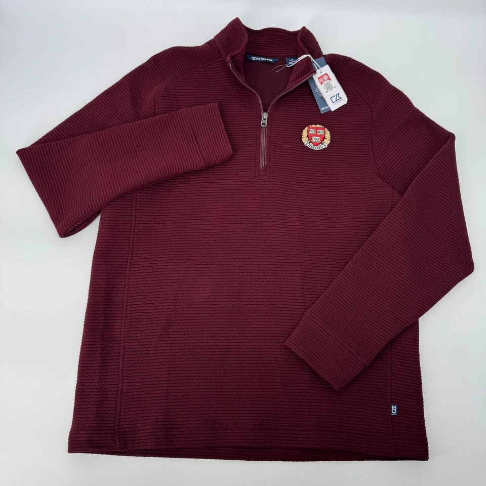 Cutter & Buck Mens Burgundy Harvard Pullover 1/4 Zip Textured Knit Sweater L/G - Image 2 of 4
