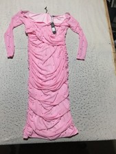 NEW Fashion Nova Adah Mesh Midi Dress Plus Size 1X Pink Layered Faux Pearl Chiff