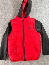 Jordan Boys Puffer Vest Hooded Jacket M 10-12 YRS Red Black Full Zip Therma-Fit