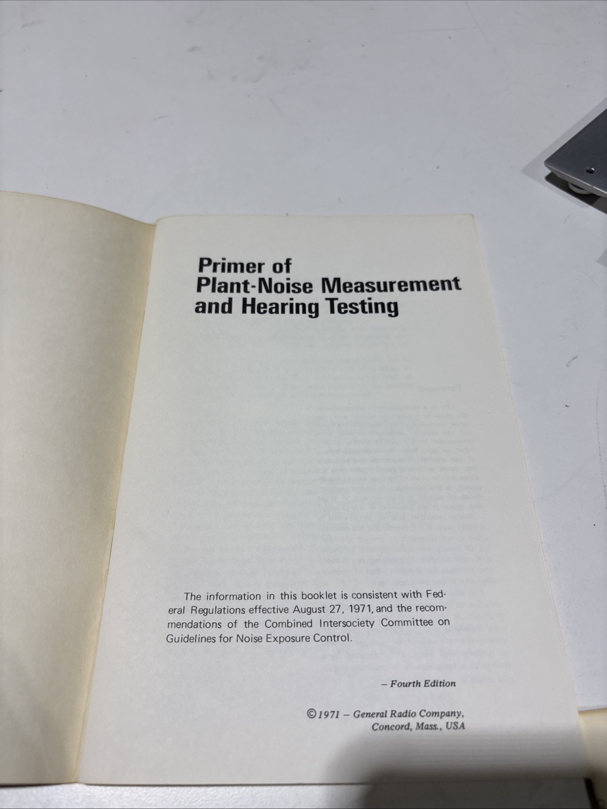 General Radio Company Primer Of Plant Noise Measurement & Hearing Testing 1971