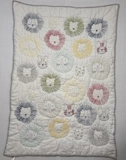 Pottery Barn Kids Baby Crib Quilt Emory Lion Embroidered 50x35  100 Linen