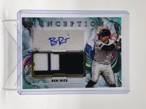 BEN RICE 2025 TOPPS INCEPTION AQUA RPA PATCH RC AUTO /75 #IAPC-BR YANKEES Q3967