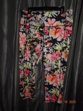 2 Pair RBX Leggings Womens 2X Stretch Flower & Purple Workout Gym Yoga Pants