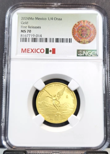 2024 MEXICO GOLD 1/4 ONZA LIBERTAD NGC MS 70 FIRST RELEASES PERFECT GEM 1/4 OZ