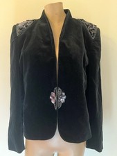 Vintage 80s Nolan Miller Black Velvet Sequin Beaded Evening Blazer Jacket S/M