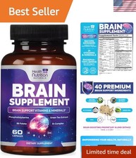 3X Strength Brain Memory Supplement - Nootropics for Focus  Clarity - 60Caps