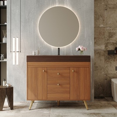 36'' Modern Freestanding Bathroom Vanity with Sintered Stone Top, Ceramic Sink