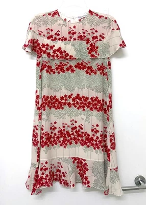 Vestido ROJO Valentino Estampado Floral Seda Rojo Crema Beige Taupe Volantes IT 38 - Imagen 1 de 4