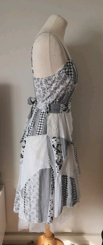 Patchwork Cotton fit & Flare dress Layered asymmetric net Hem Size 10-12 - Picture 10 of 24