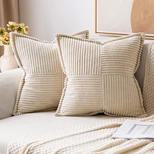 Corduroy Pillow Covers with Splicing Set of 2 Super Soft Couch Pillow Covers