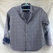 Egara mens dress shirt Blue Plaid Reverse Cuff Stylish Mens XL