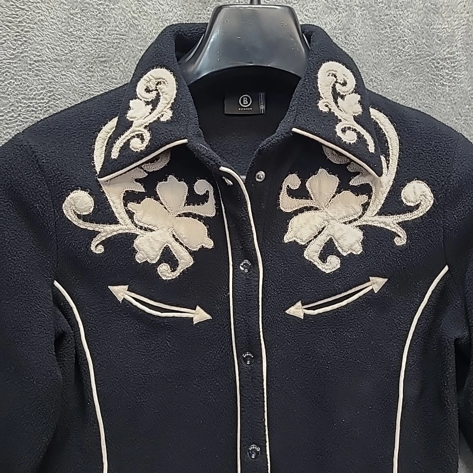 Bogner Western Black Embroidered Fleece Shirt  Button Snap Women's Medium VTG - Imagem 2 de 4