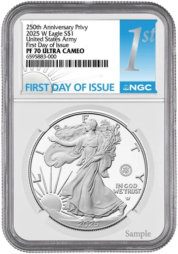 2025-W Proof $1 250th Anniversary US Army Privy Silver Eagle NGC PF70 First Day