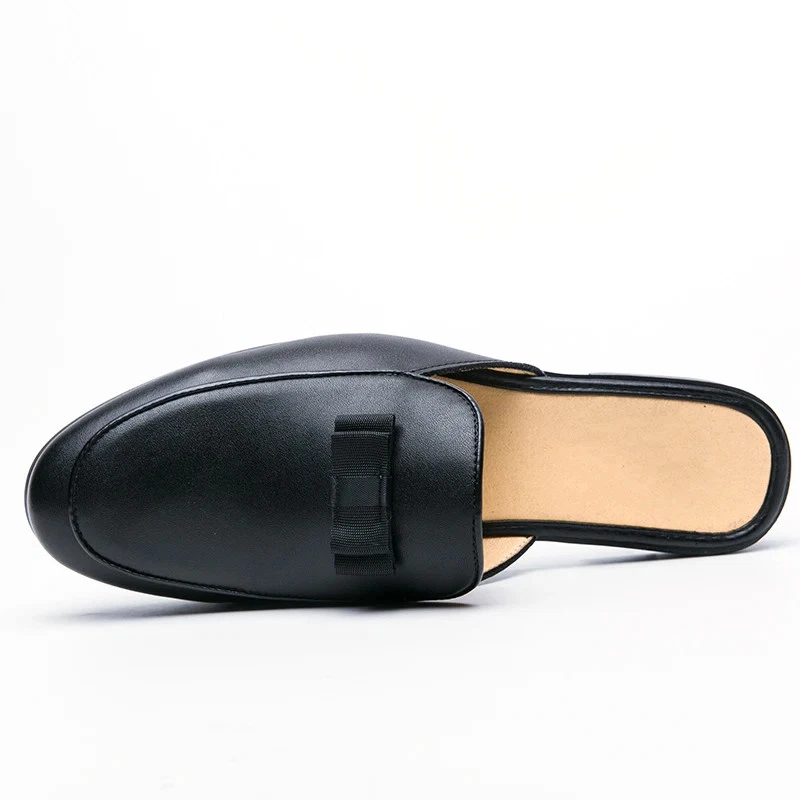 Leather Slip on Flat Casual Shoes Men Dress Half Shoes Outdoor Walking Sippers - Image 3 of 4