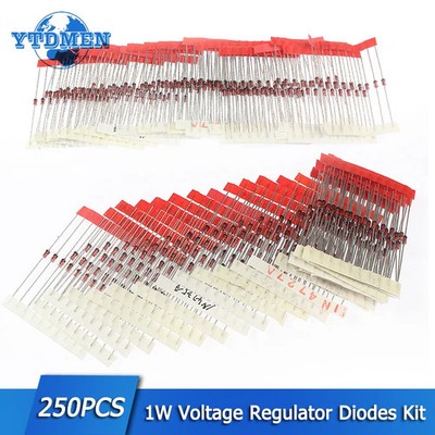 250PCS 1W Zener Diode Kit 3V-33V (1N47 Series) - Voltage Regulator Assortment