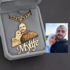 Custom Picture Nameplate Pendant Custom Photo Necklace Engraved Portrait Necklac