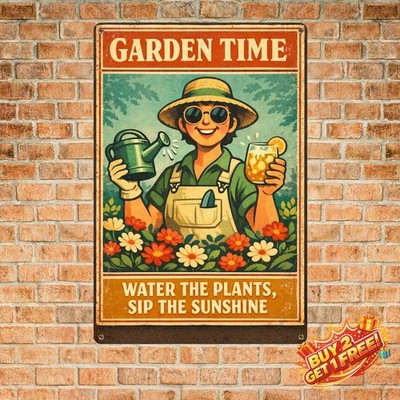 Lady Flower Tin Metal Sign When in Doubt Add More Flowers 8x12 Inches