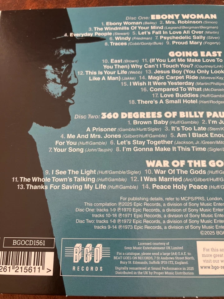 BILLY PAUL. Ebony Woman / Going East / 360 Degrees / War of the Gods - Image 2 of 2