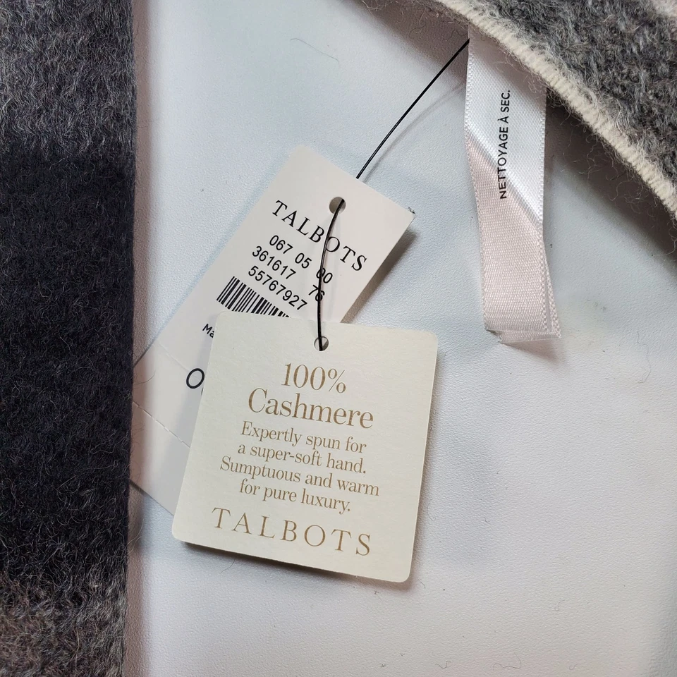 Talbots 100% Cashmere Knit Scarf Unisex Gray Plaid Neck Wrap Cozy Warm Comfy NEW - Image 2 of 4