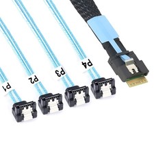 PCIe Slimline SAS SFF-8654 4i 38Pin to 4 SATA 90 Angled Cable Assembly