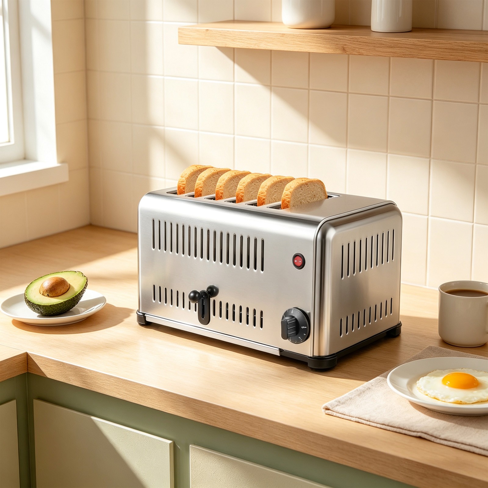 Commercial Toaster 6 Compartment Bun Bread Bagel Heavy Duty Adjustable 110V NEW