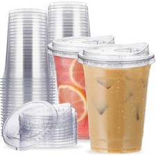 Disposable Clear Plastic Cups with Lids 16 oz Iced Coffee To Go Cups for