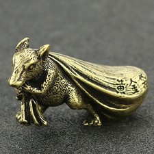 Antique Rat Desk Decoration Chinese Style Brass Miniatures with Money Bag