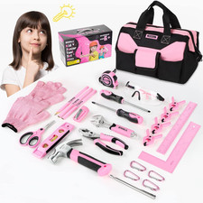 26-Piece Kids Size Tool Set, Pink Real Tools for Kids with 12" Tool Bag, Safety