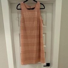 Adrianna Papell Peach Lace Sleeveless Shift Knee Length Dress, Size 14