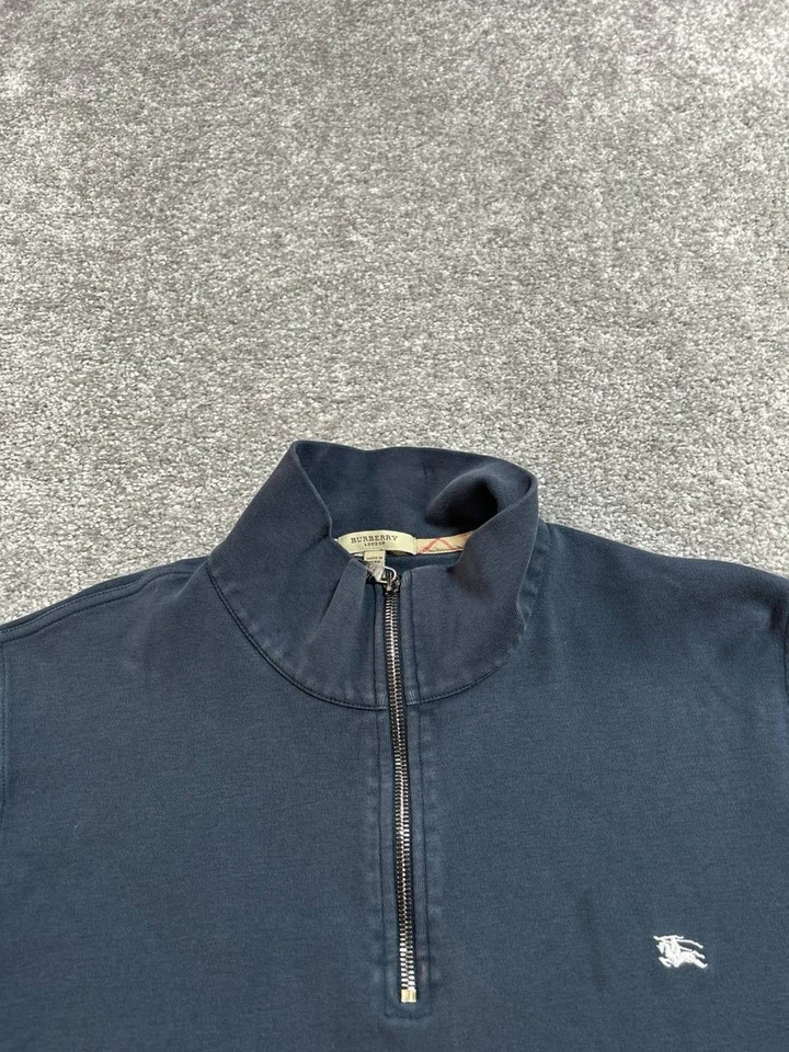 Burberry London Sweatshirt Mens XL Blue Logo Cotton Mock Neck Quarter Zip Casual - Image 3 of 4