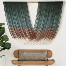 Macrame Wall Hanging Dip-Dye Green Boho Wall Decor Chic Fiber Yarn Wall Art C...