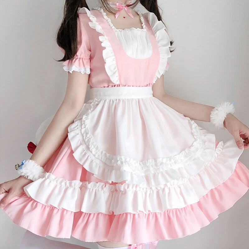 Vestido feminino sexy vintage doce menina rosa Lolita Kawaii bonito uniforme de empregada doméstica roupa - Imagem 2 de 4