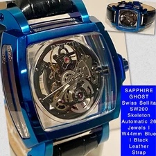 44mm Blue SAPPHIRE GHOST |  SW200 Auto Swiss | Black Strap Invicta Mens Watch