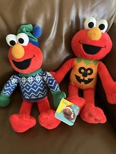 2 Sesame Street Holiday Elmo Plush Stuffed-Dressed For Halloween  Christmas