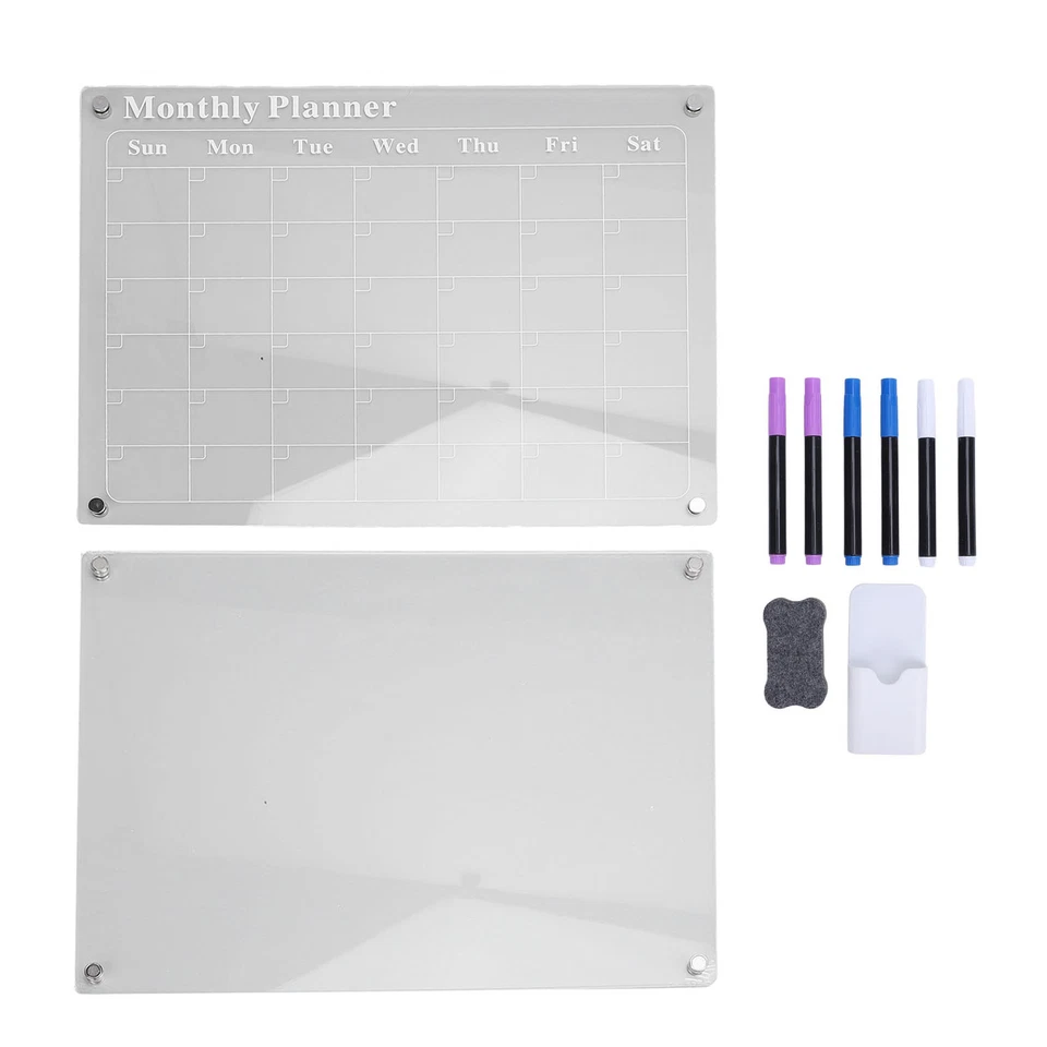 2 Pcs Acrylic Dry Erase Board Monthly Calendar and Blank Memo Board 15.7x11.8in - Image 3 of 4