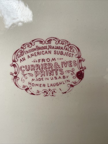Vintage Homer Laughlin Currier & Ives Suspension Bridge Niagara Falls Platter - Bild 4 von 8