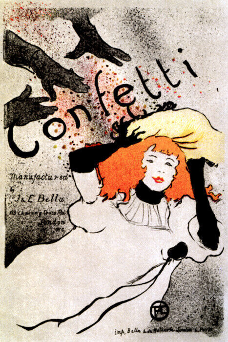 CONFETTI FRENCH GIRL CELEBRATION 1893 TOULOUSE LAUTREC VINTAGE