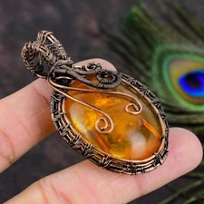 Baltic Amber Gemstone Copper Wire Wrap Jewelry Pendant 2.48 Gift for Her C849