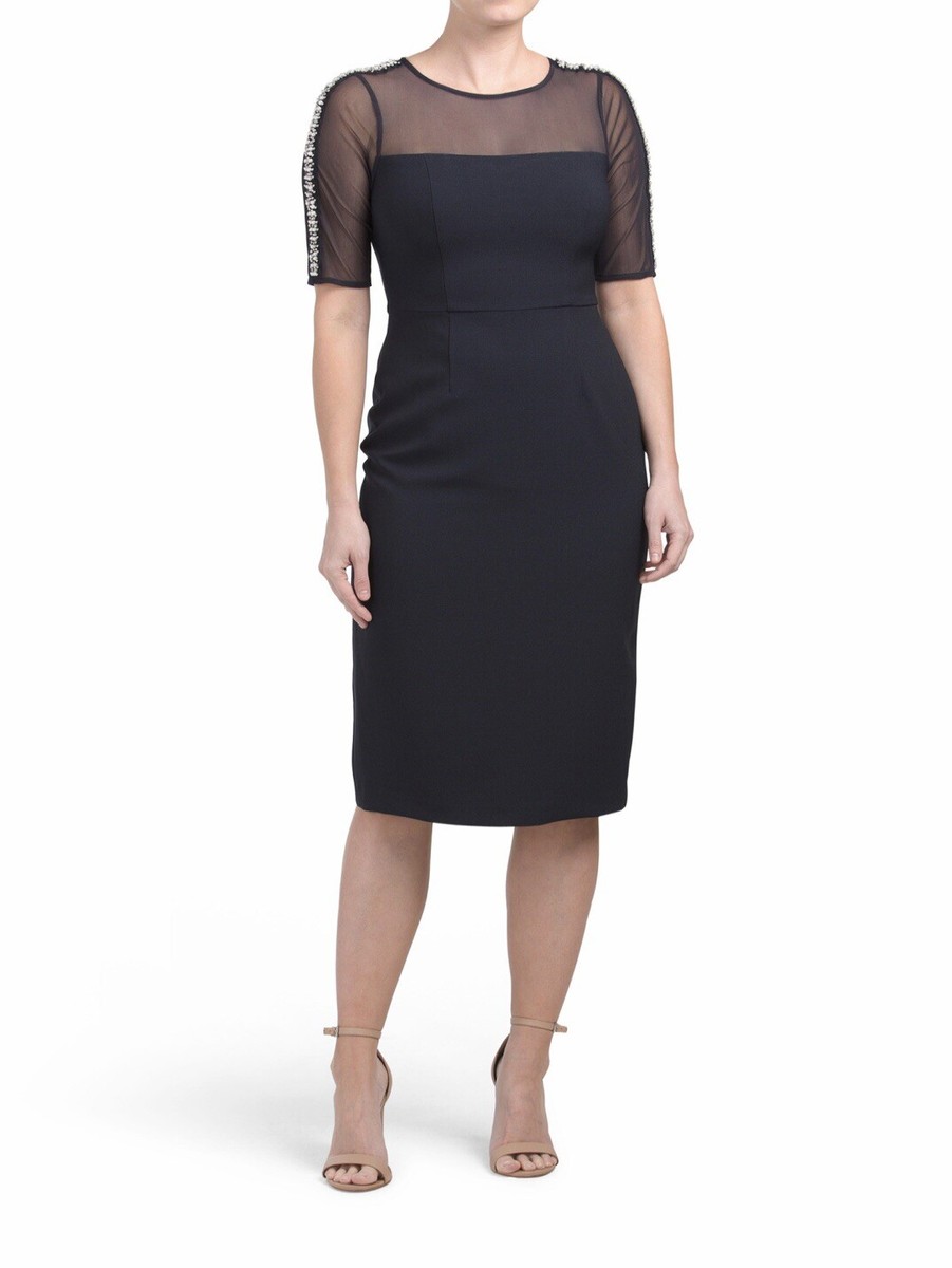 knee length dresses for ladies Illusion Neck Midi Dress – JS Collections