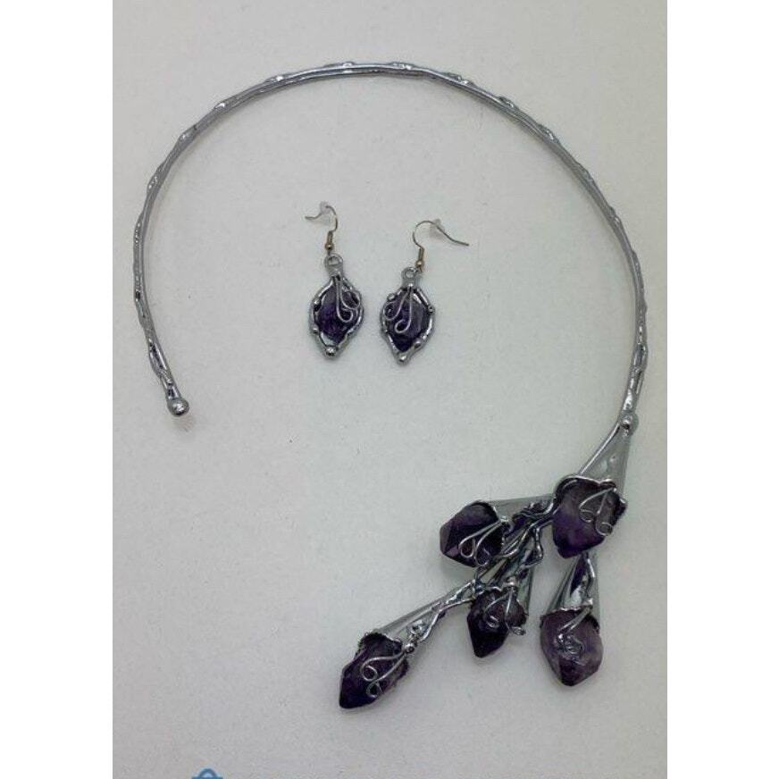 Silver Tone Artisan Amethyst Statement Collar Nec… - image 4