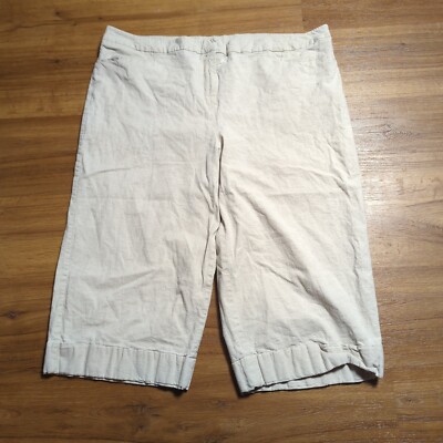 Lane Bryant Cropped/Capri Women's Sz 26 Khaki Linen Blend Cuff Front Pockets