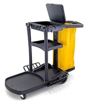 Cleaning Janitorial 3-Shelf cart with Cover & Vinyl Bag, L 52" x W 22" x H 40"