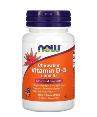 Now Foods Chewable Vitamin D-3, Natural Fruit Flavor, 1.000 IU, 180 Kautabletten