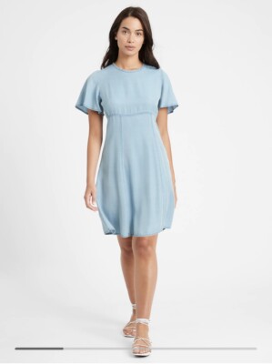 Banana Republic Flutter Sleeve Mini Dress Denim Light Baby Blue Size 0 BNWT  Soft | eBay