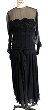 Vintage 70's Black Chiffon Cocktail dress - strapless w/ chiffon overlay Beaded