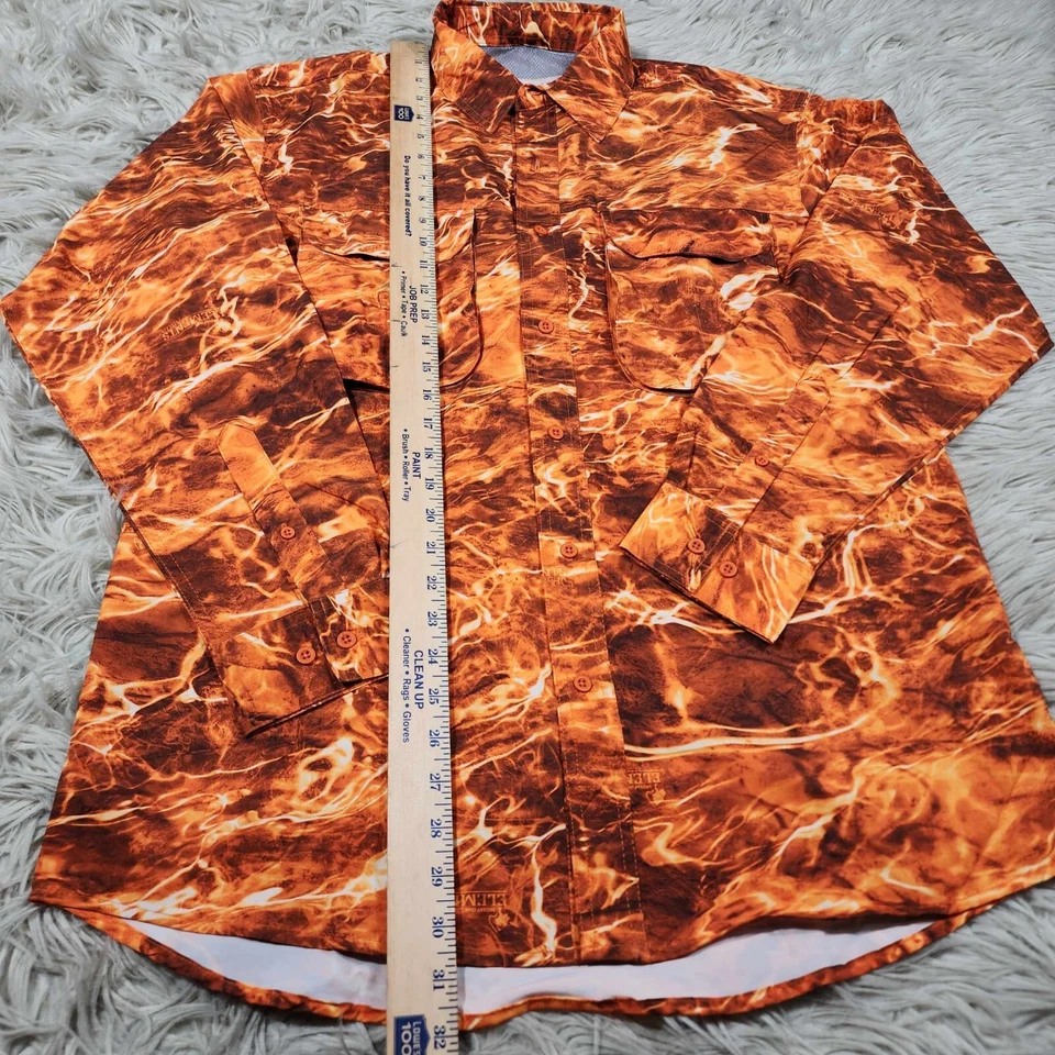 Wohali Outdoors Shirt Men's Large Orange Fishing Blaze Print Long Sleeve Venting - Image 4 of 4