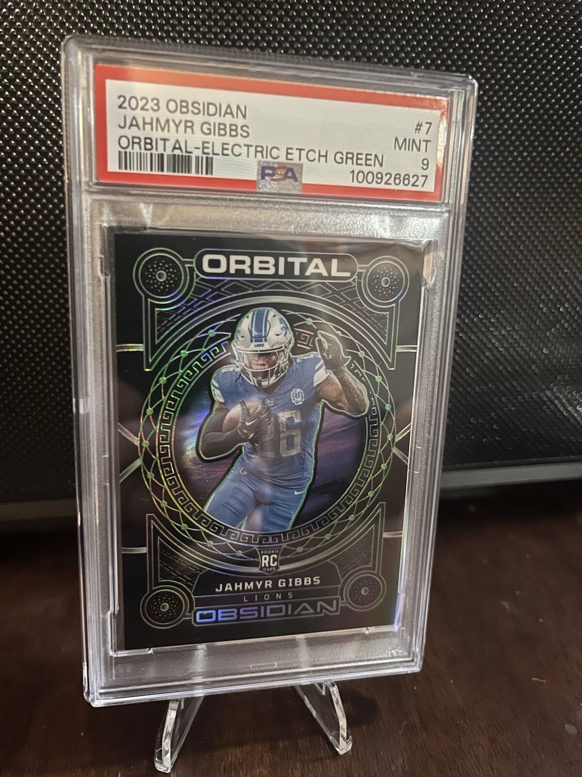 Jahmyr Gibbs Panini Obsidian Orbital #7 Electric Etch Green