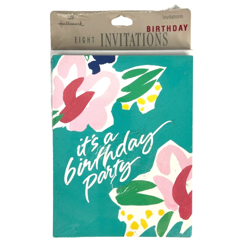 Hallmark Vtg Birthday Party Invitations 4 Pack Bundle 32 Invites Abstract Flower - Image 2 of 4